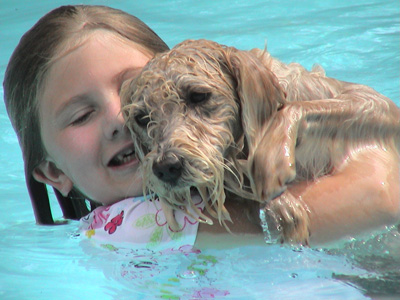 Emma and Crumpet in the pool