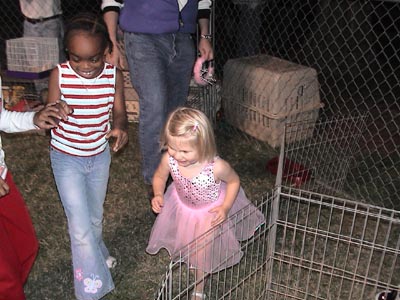 Emma chasing some animals at the church