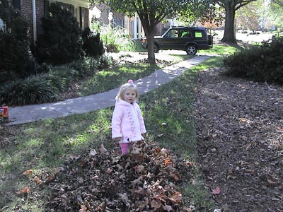 Emma enjoys playing in the leaves