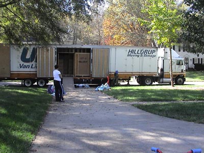 Furniture arrives from Denver Colorado for unloading