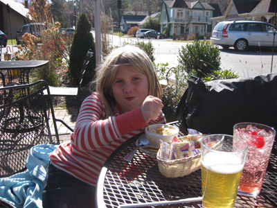 Emma has worked-up an appetite, so she munches on a bowl of hot chowder