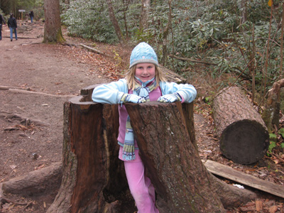 Emma playing inside an old tree