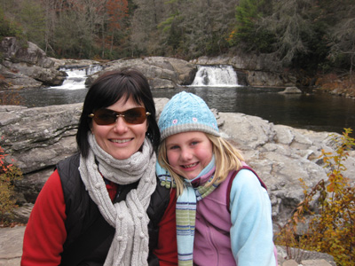 Nicole and Emma posing by the stream