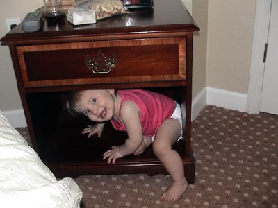 Emma Hiding in a bedroom at the hotel in Atlanta, July 02