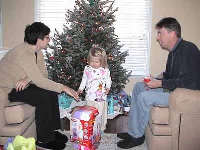 Opening gifts on Christmas Morning