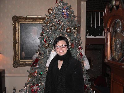 Nicole at the xmas tree at our hotel in Charleston