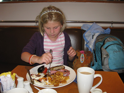 Emma indulges in a big girl breakfast at Gatwick Airport