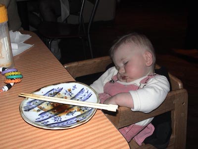 Emma asleep after her Miso Soup