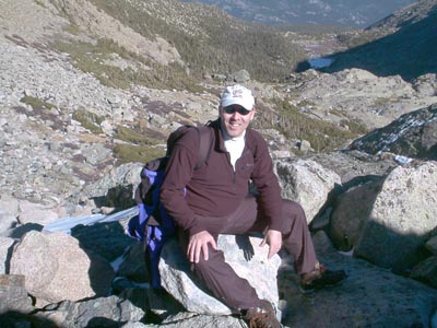 Stewart hiking at Chasm Lake with Parvez & Mark in November