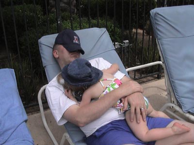 Emma and Stewart Knackered at the poolside