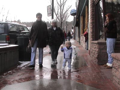 Nicole, Erika and Emma walking down Estes Park High Street in Colorado